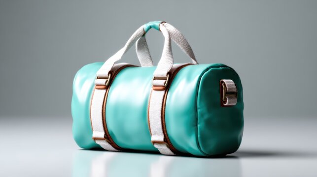 This vibrant teal gym bag features a modern design with sturdy straps, making it an ideal accessory for fitness enthusiasts who value style and functionality.