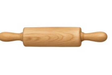 Wooden rolling pin for baking and cooking, preparing dough and pastry, kitchen utensil, transparent background