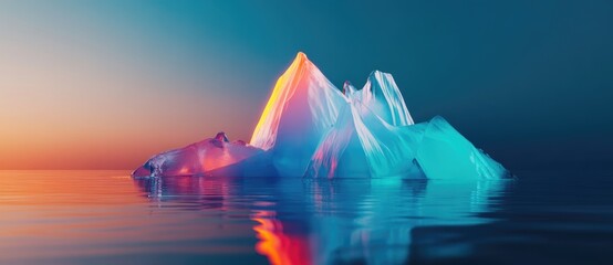 Stunning iceberg reflecting colorful sunset hues