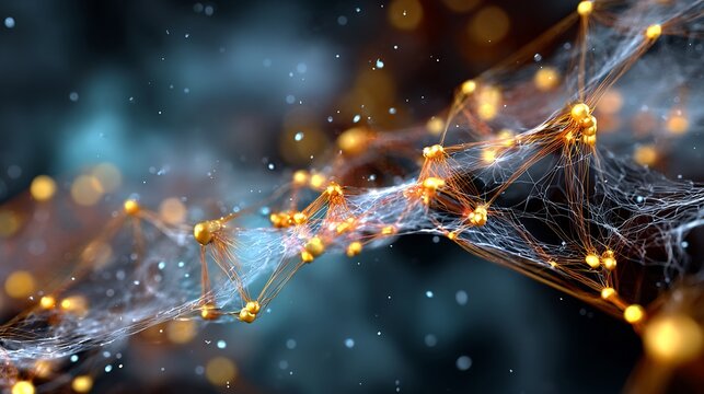 Abstract Network Connection Background with Golden Nodes, Representing Data Connectivity and Futuristic Technology, Perfect for Modern Business and Scientific Applications