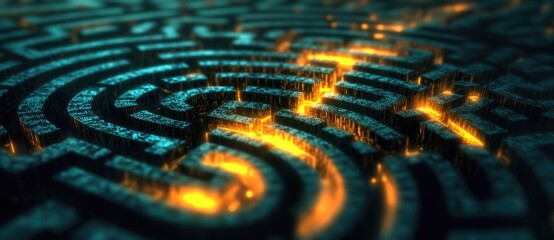 Glowing pathways in an intricate maze
