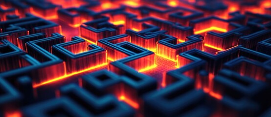 Glowing maze in a dark setting