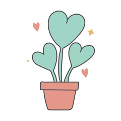 Potted Heart Shaped Cute Plant in Doodle Style