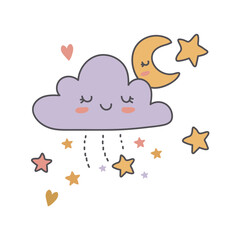Sweet Sleeping Cloud with Moon and Stars Cute Nursery Design