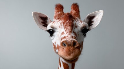 A charming close-up of a giraffe's face, showcasing its unique features and expressive eyes, perfect for wildlife or nature enthusiasts.