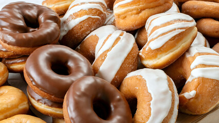 Indulge in delicious fresh baked donuts with chocolate and vanilla icing a sweet treat anytime