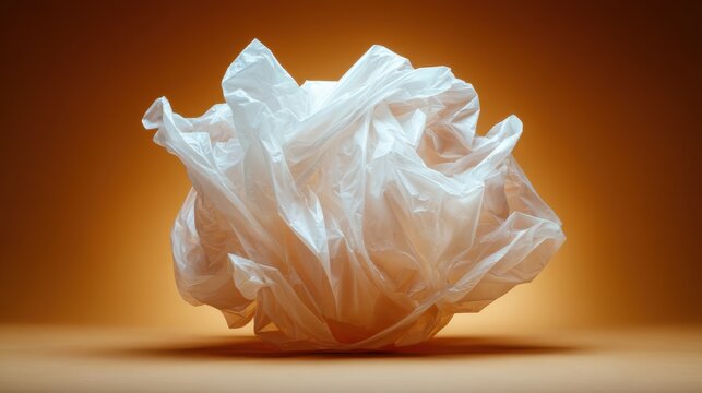 An abstract image of a crumpled plastic bag enveloped in dramatic lighting, symbolizing waste, sustainability, and environmental awareness amidst a rich brown hue. - Powered by Adobe