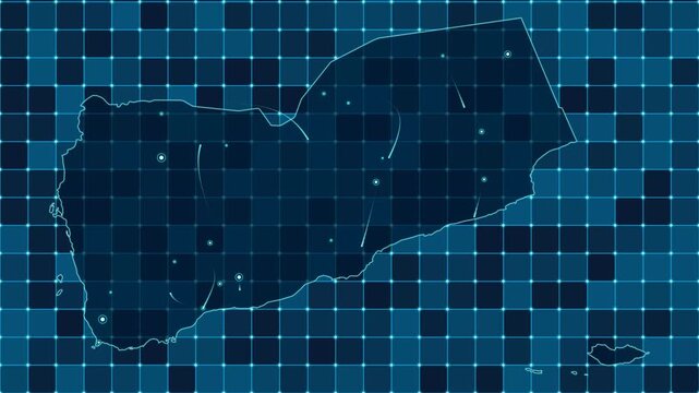 Digital grid map animation of Yemen, Technology, Communication, Transportation