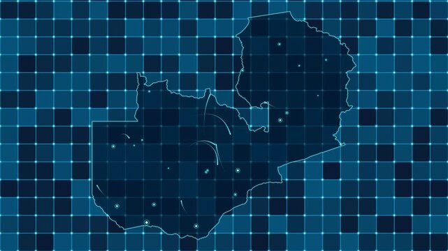 Digital grid map animation of Zambia, Technology, Communication, Transportation