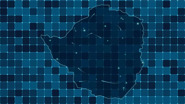 Digital grid map animation of Zimbabwe, Technology, Communication, Transportation