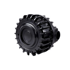 Angled View of Glossy Black Finned Differential Cover