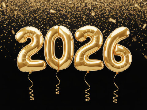 2026 golden balloons numbers new year beginning milestone opportunity prosperity anticipation transition resolution invitation countdown midnight celebrate sparkling beginning full of hope and joy