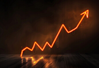 Dark Orange Rising Graph on Solid Black Background