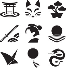 Modern Japanese Culture Silhouette Vector Set