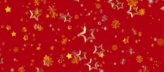 Elegant red Christmas background with golden stars and snowflakes. Perfect for festive holiday designs and seasonal greetings. © vegefox.com