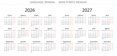 2026 and 2007 spanish calendars. Vector illustration for Spain