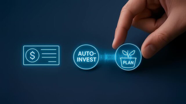 Auto invest plan concept with hand selecting digital icon for time value growth retirement finance strategy and financial planning future savings - Powered by Adobe
