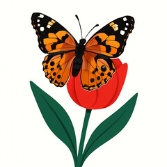 Minimalist and vibrant vector collection of different butterfly species sitting on spring and summer flowers. Flat design for digital projects, greeting cards, and nature-themed graphics.