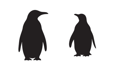 Obraz premium Two black penguin silhouettes standing facing each other on a white background with adobe illustrator icon