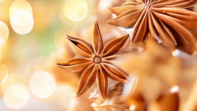 Close-up of star anise on soft bokeh background highlighting aromatic spice