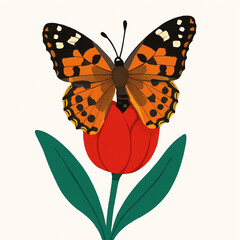 Minimalist and vibrant vector collection of different butterfly species sitting on spring and summer flowers. Flat design for digital projects, greeting cards, and nature-themed graphics.