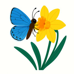 Minimalist and vibrant vector collection of different butterfly species sitting on spring and summer flowers. Flat design for digital projects, greeting cards, and nature-themed graphics.