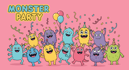 Party monster banner. cartoon
