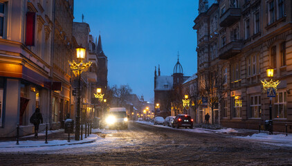 Fototapeta premium Evening Street In European City