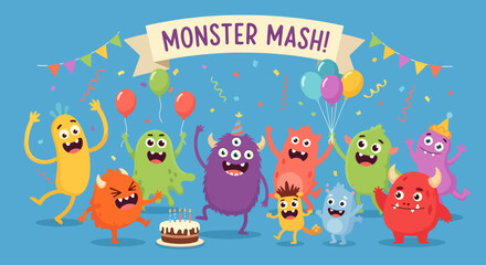 Party monster banner. cartoon