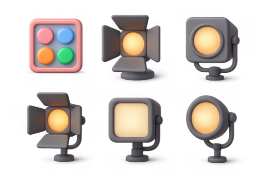 Cartoon lighting set for design and decoration with simple light compositions