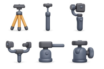 Camera gear icon set featuring tripod and stabilizer for multimedia design projects