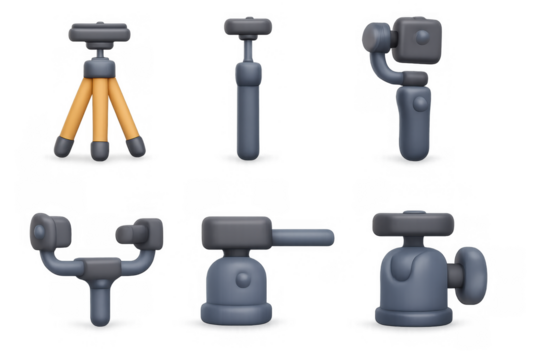 Camera gear icon set featuring tripod and stabilizer for multimedia design projects - Powered by Adobe