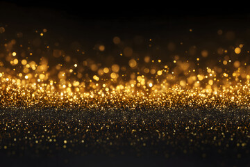 Background of shimmering golden glitter sparkles against a dark backdrop, ideal for festive, celebratory, or luxury-themed designs.