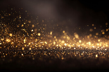 Background of shimmering golden glitter sparkles against a dark backdrop, ideal for festive, celebratory, or luxury-themed designs.