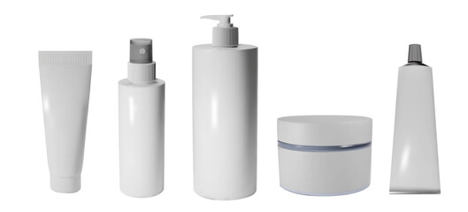 Description: Minimal 3D mockups of cosmetic containers. Essential for designers and marketers. Simple vector art