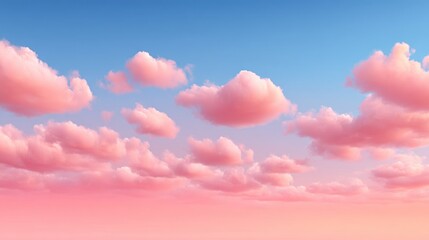 Delicate pink clouds float in a clear blue sky as the sun sets. This serene scene captures the beauty of nature's colors blending at twilight, inviting reflection and peace