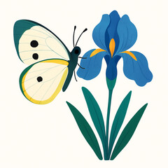 Minimalist and vibrant vector collection of different butterfly species sitting on spring and summer flowers. Flat design for digital projects, greeting cards, and nature-themed graphics.