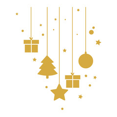 Golden Hanging Christmas Icons &ndash; Minimalist Festive Ornaments Set