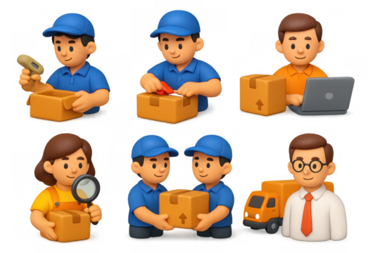 Warehouse roles and responsibilities icons for logistics and management design