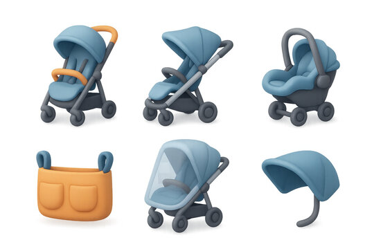 Modern baby stroller icon set for digital design and graphics