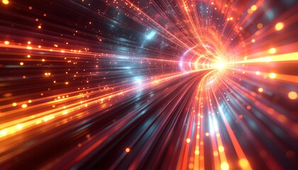 Fiber Optic Tunnel Background with Vivid Data Flow (Red and Orange)
