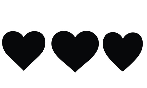 Three black heart silhouettes arranged horizontally on a white background with adobe illustrator icon