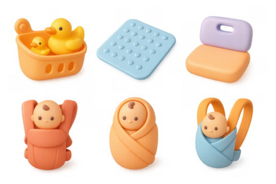 Baby care essentials illustration with toys and accessories for parenting design - Powered by Adobe