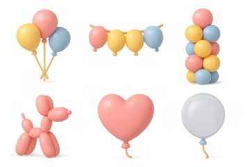 Colorful cartoon balloon icons for party decor and celebration designs