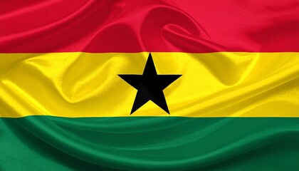 Ghanaian flag with horizontal stripes of red, yellow, and green, featuring black star in center.
