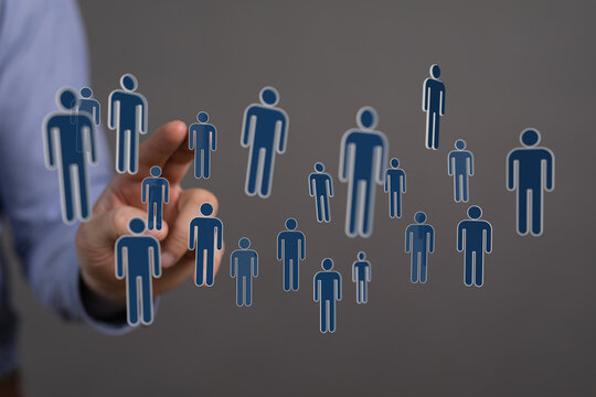 Concept of global communication, network, and social media with people symbols. Digital interface, teamwork, an - Powered by Adobe