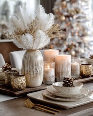 Modern minimalist luxury Christmas setting in soft beige and gold tones Modern Luxury Christmas Interior Classic and Traditional Luxury Christmas Decor