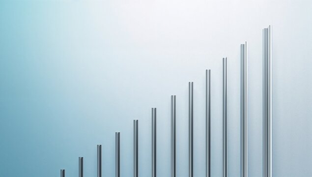 Metal Rods Displaying Growth Trend on Soft Blue Background