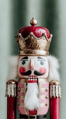 Fototapeta premium A nutcracker figure against a green backdrop evokes nostalgia and festive cheer, perfect for holiday decor ideas