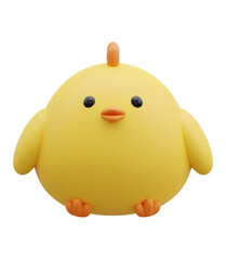 Obraz premium Adorable yellow chick 3D cartoon icon with simple black eyes and orange beak, perfect for Easter, spring, farm, baby animal, or poultry-related content